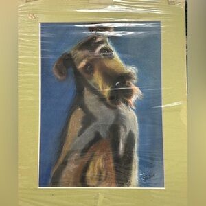 Adorable scotish terrier hand drawn in a matte cardboard frame